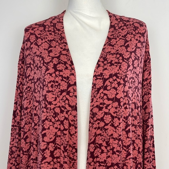 Lands End Red/Pink Floral Midi Length Open Front Cardigan/Sweater. Plus Size 2X - Picture 2 of 12